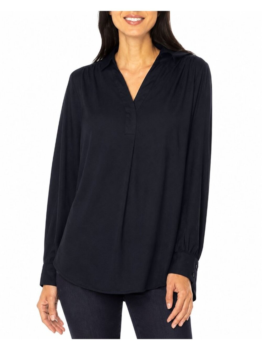 Well Worn Black Long Sleeve Collared Blouse Womens S Lightweight Casual Wear